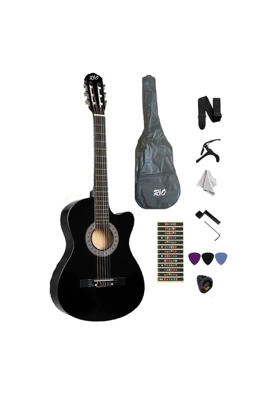 Siyah Klasik Gitar Kesik Kasa Sap Ayarlı 4/4 Tam Boy Kılıf-pena-askı-kapo-sticker-çevirici- Cbk