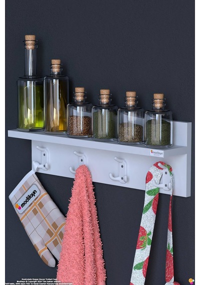 Kedi 12 Kancalı Mutfak Askısı 3'lü Set 51,4x19 Cm - Şık Tasarım, Çok Amaçlı Düzenleyici Ve Yer Tasarrufu 55 Cm