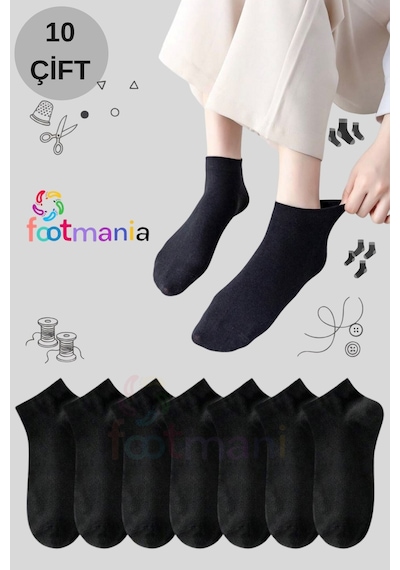 Footmania 10'lu Kadın Siyah Patik Bilek Çorap Pamuklu