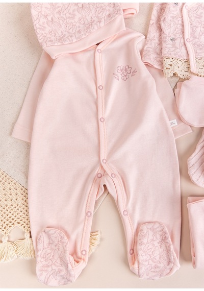 Babymod Çiçekli Zarif Dantelli 10 Parça 100% Pamuk Kız Bebek Hastane Çıkışı Yeni Doğan Set Pembe
