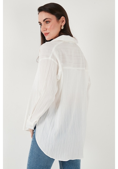 Lela Regular Fit Uzun Kollu Dokulu Bayan Gömlek 6772799 Beyaz