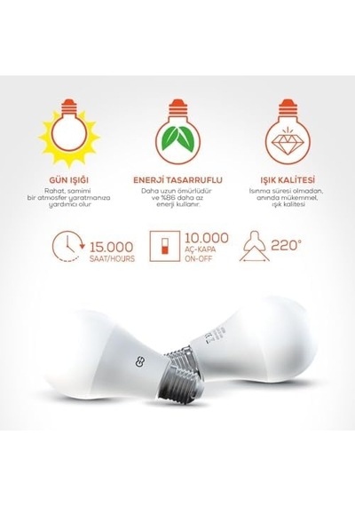10'lu Led Ampul 15w Gün Işığı E27 4000k 220-240v
