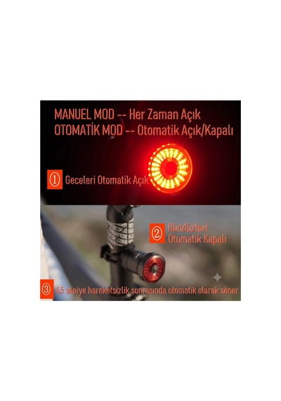 Akıllı Sensörlü Ve Fren Uyarılı Bisiklet Arka Stop Lambası Çok Renkli