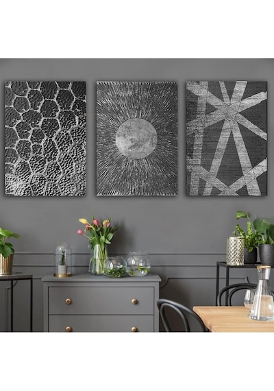 Kanvas Tablo Gümüş 3 Lü Set 24