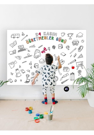 Postermanya Pster21290 24 Kasım Öğretmenler Günü Dev Boyama Kağıdı, Çocuklar Için Aktivite Boyama Rulosu 90x130cm