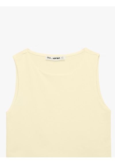 Koton Kolsuz Bisiklet Yaka Slim Fit Crop Bluz Sarı 6sal30050ık Sarı