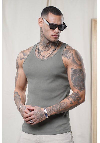 Slim Fit Kaşkorseli Esnek Düz Erkek Sporcu Atlet Haki