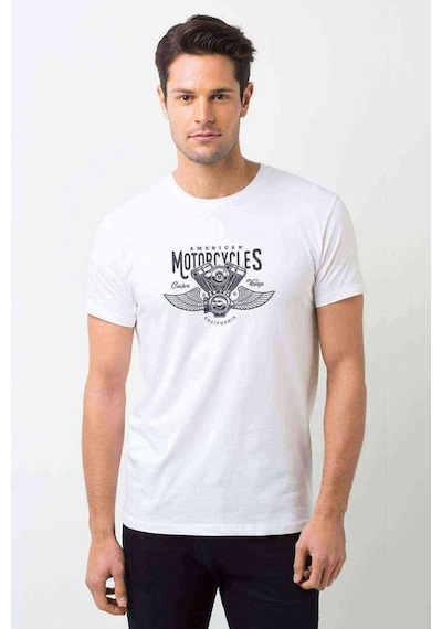 American Costum Vintage Baskılı Beyaz Erkek Tshirt