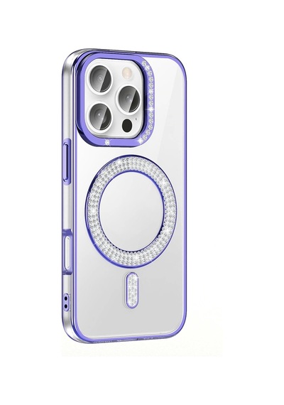 Apple Uyumlu iPhone 16 Pro Max Kılıf Pırlanta Taş Tasarımlı Magsafe Şarj Özellikli Redclick Karetta Silikon