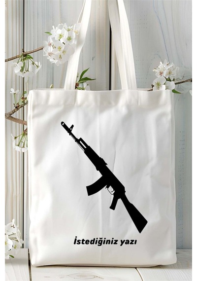 Art Hediye Ak-47 Kalaşnikof Baskılı Bez Çanta Kişiye Özel Model 4 Çok Renkli