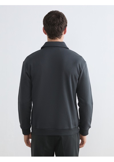 Lcw Vision Antrasit Fermuar Kapamalı Polo Yaka Erkek Sweatshirt
