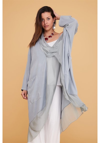 Bohem Stil Italyan Ipek Detaylı Oversize Kaftan & Bluz-8711 Koyu Mor