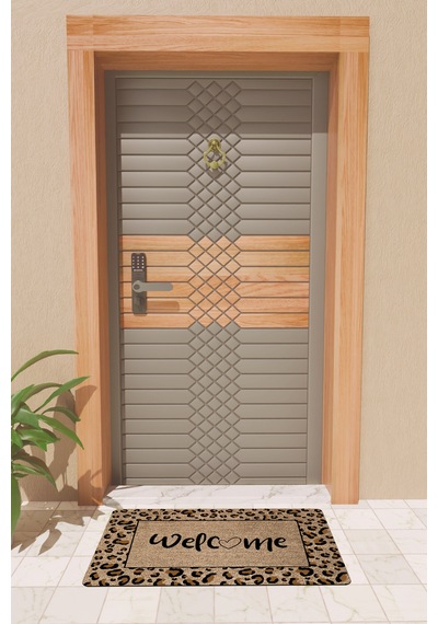 Rugmood Modern Dijtal Baskı Leopar Welcome Kapı Önü Paspası Çok Renkli