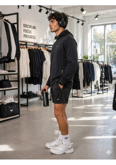 Crosstime Erkek Siyah Kapşonlu Sweatshirt