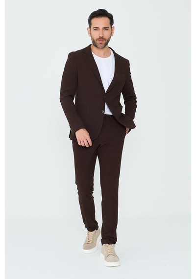 Kahverengi Mono Yaka 6 Drop Regular Fit Jogger Takım Elbise Kahve