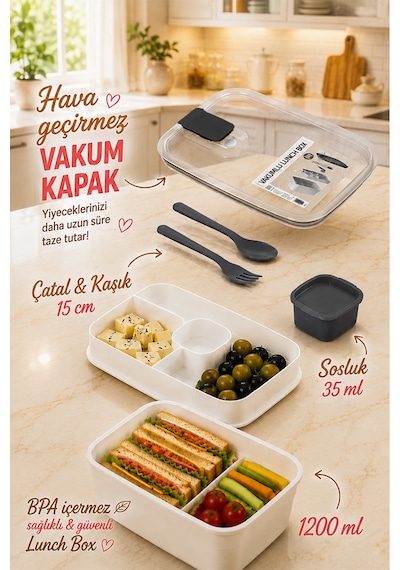 Porsima 3192 Vakumlu Sosluklu Bölmeli 2 Katlı Lunch Box Saklama K Beyaz