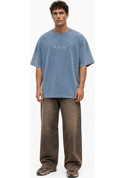 Respire Erkek Far From Basic Yıkamalı Oversize T-shirt Bebe Mavi Bebek Mavisi