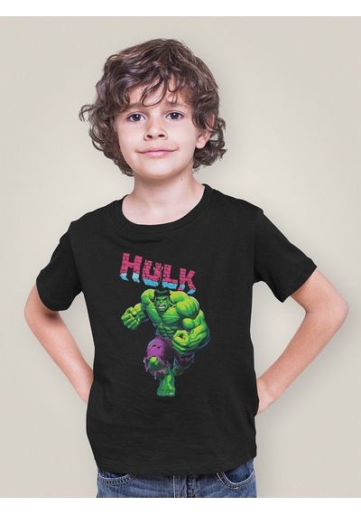 Sevbano Hulk Baskılı Unisex Film Kahramanı Çocuk Tişört 1-12 Yaş SIYAH