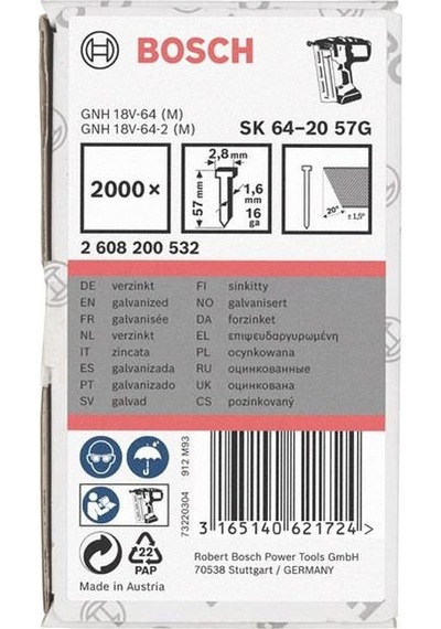 Bosch 57 Mm Görünmez Başsız Tel Çivi 20 2000 Adet 2608200532