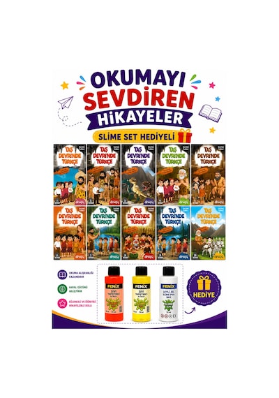 3.ve 4.sınıflar İçin Taş Devrinde Türkçe Hikaye Seti Slime Set Hediye