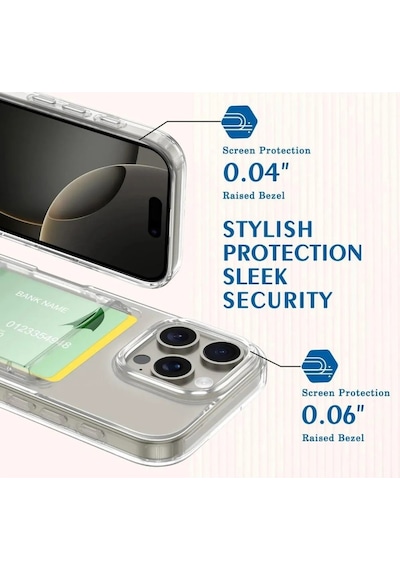 Apple Uyumlu iPhone 16 Pro Kılıf Kartlık Bölmeli Arkası Şeffaf Soft Dayanıklı Kapak