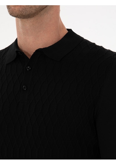 Cacharel Siyah Slim Fit Yün Karışımlı Polo Yaka Triko Kazak