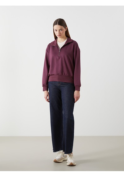 Lcwaıkıkı Classic Mürdüm Dik Yaka Oversize Kadın Sweatshirt