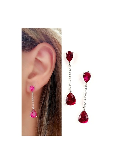 Sky Diamond Red Creative Rubies 925 Ayar Gümüş Damla Küpe