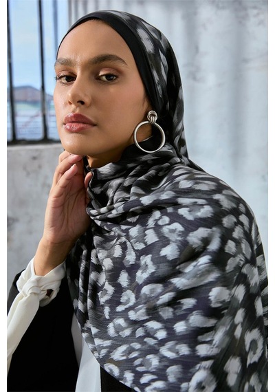 Silk Home Eco Viscose Şal Siyah Füme Gümüş Leopar Desenli Nefes Alan 90x200 Çok Renkli