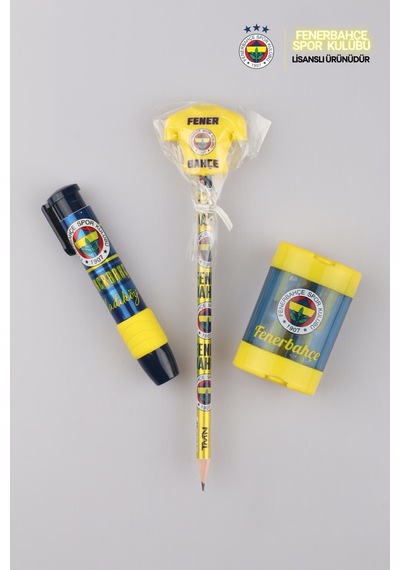 Lisanslı Fenerbahçe Silgi Tepeli Kurşun Kalem , Roket Silgi Ve Jumbo Kalemtraş Kırtasiye Seti Altın