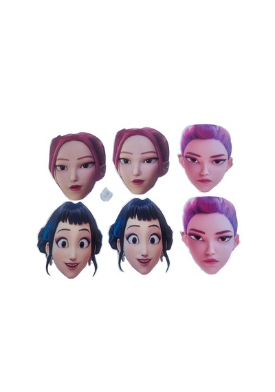 Lisanslı K-pop Huntrix Demon Hunters 6'lı Karton Maske Seti Parti Kostüm Aksesuarı
