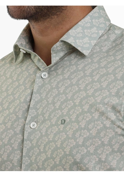 Dufy Yeşil Erkek Slim Fit Çiçek Desenli Klasik Yaka Uzun Kol Gömlek - 104880-yeşil Yeşil