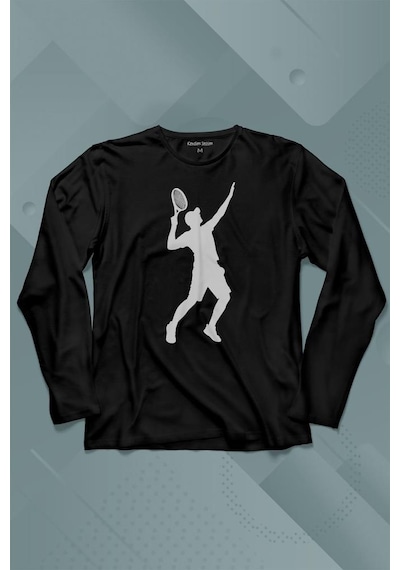 Tennis Player Tenis Raket Oyuncusu Silüet Uzun Kollu Tişört Baskılı T-shirt 001