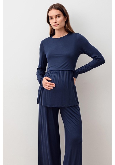 Artış Collection Uzun Kollu Esnek Likralı Viskoz Hamile Pijama Takım 20212 Lacivert