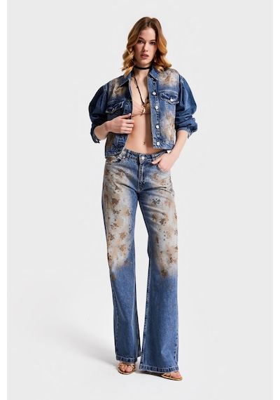 Itsbasic Kadın T.kot Rengi 4s568 Parlak Taşlı Tasarım Baggy Flare Fit Denim Jean Kırmızı