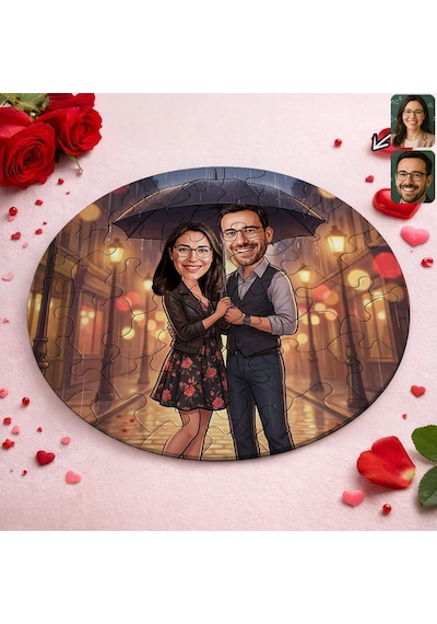Bk Gift Kişiye Özel Sevgili Karikatürlü Yuvarlak Puzzle 20x20cm -9, Sevgililer Günü Hediyesi, Sevgiliye Hediye Kobitmeyencom36162 Bk Gift
