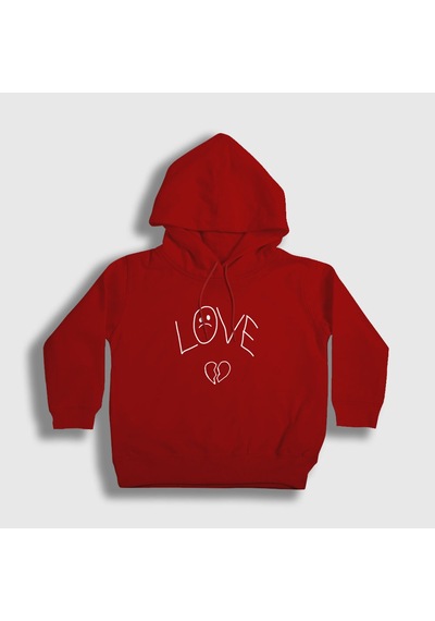 Presmono Unisex Çocuk Love Lil Peep Kapüşonlu Sweatshirt Kırmızı