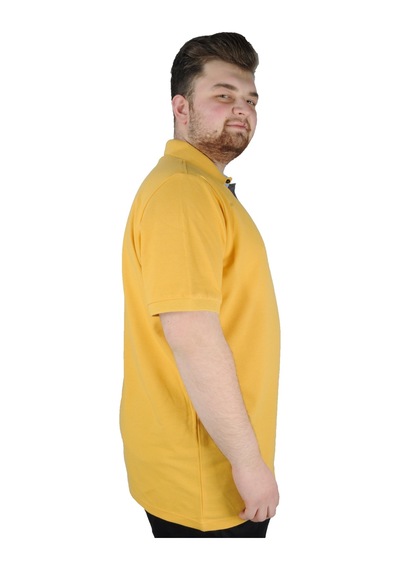 Mode Xl Battal Beden Erkek Tshirt Polo Yaka Nakışlı Klasik Pike 20553 Hardal Hardal