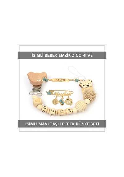 Sahi Aksesuar İsimli Bebek Emzik Zinciri Ve İsimli Bebek Künye Seti Bezyı758 Gülkurusu