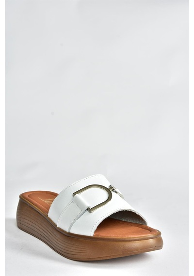 Fox Shoes Beyaz Hakiki Deri Yüksek Tabanlı Günlük Kadın Terlik P291049403
