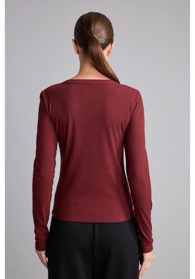 Defacto Slim Fit Bisiklet Yaka Fitilli Kaşkorse Uzun Kollu Basic Tişört I4450ax26aubr115 Bordo-br115