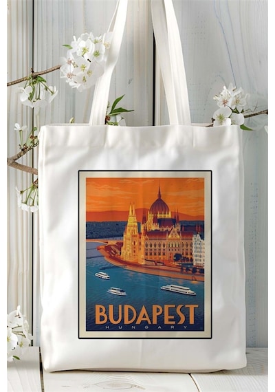 Art Hediye Budapest Baskılı Bez Çanta Omuz Çantası Kişiye Özel Desen 5 Çok Renkli
