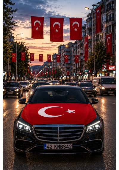 Türkiye Kaput Bayrağı 130x160 Cm - Universal Lastikli Araç Kaput Bayrağı Oto Türk Bayrağı Araç Süsü