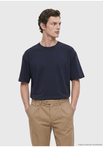 Ramsey Lacivert Düz %100 Pamuk T-shirt lacivert navy Blue