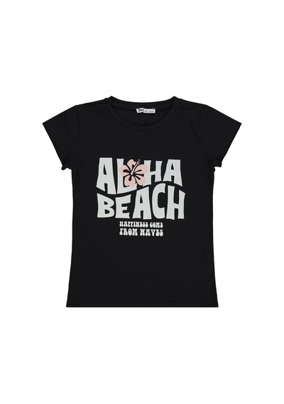 Civil Girls Aloha Beach Baskılı 10-13 Yaş Tişört - Siyah