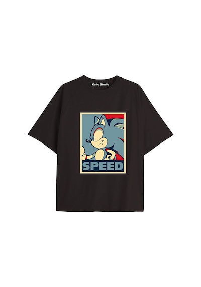 Kalic Studio Unisex Bay Sonic Desenli Siyah Yazlık T-shirt Siyah-229
