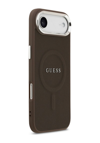 Apple Uyumlu iPhone 17 Air Kılıf Guess Lisanslı M-safeli Klasik Yazı Logolu Pu Deri Kapak Kahverengi Kahverengi