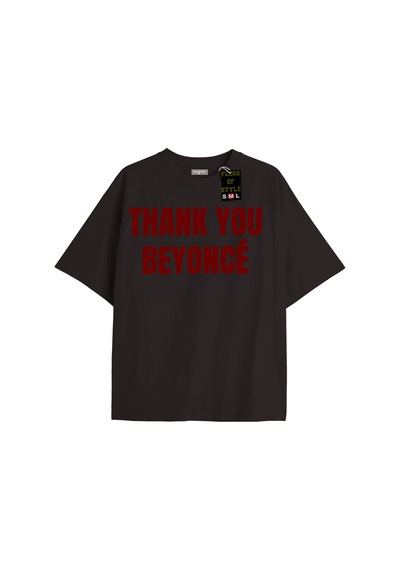 Flood Of Style Siyah Oversize T-shirt Thank You Özel Tasarım