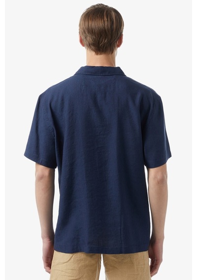 Lacoste Men's Relaxed Fit Shirt Rahat Kesim Kısa Kollu Erkek Keten Gömlek Lacivert