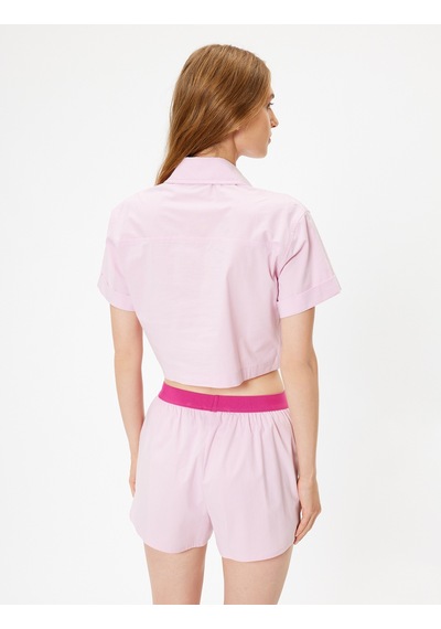 Koton Polo Yaka Crop Pijama Üstü Kısa Kollu Düğmeli Pamuklu Pembe 4slk50076mw Açık Pembe